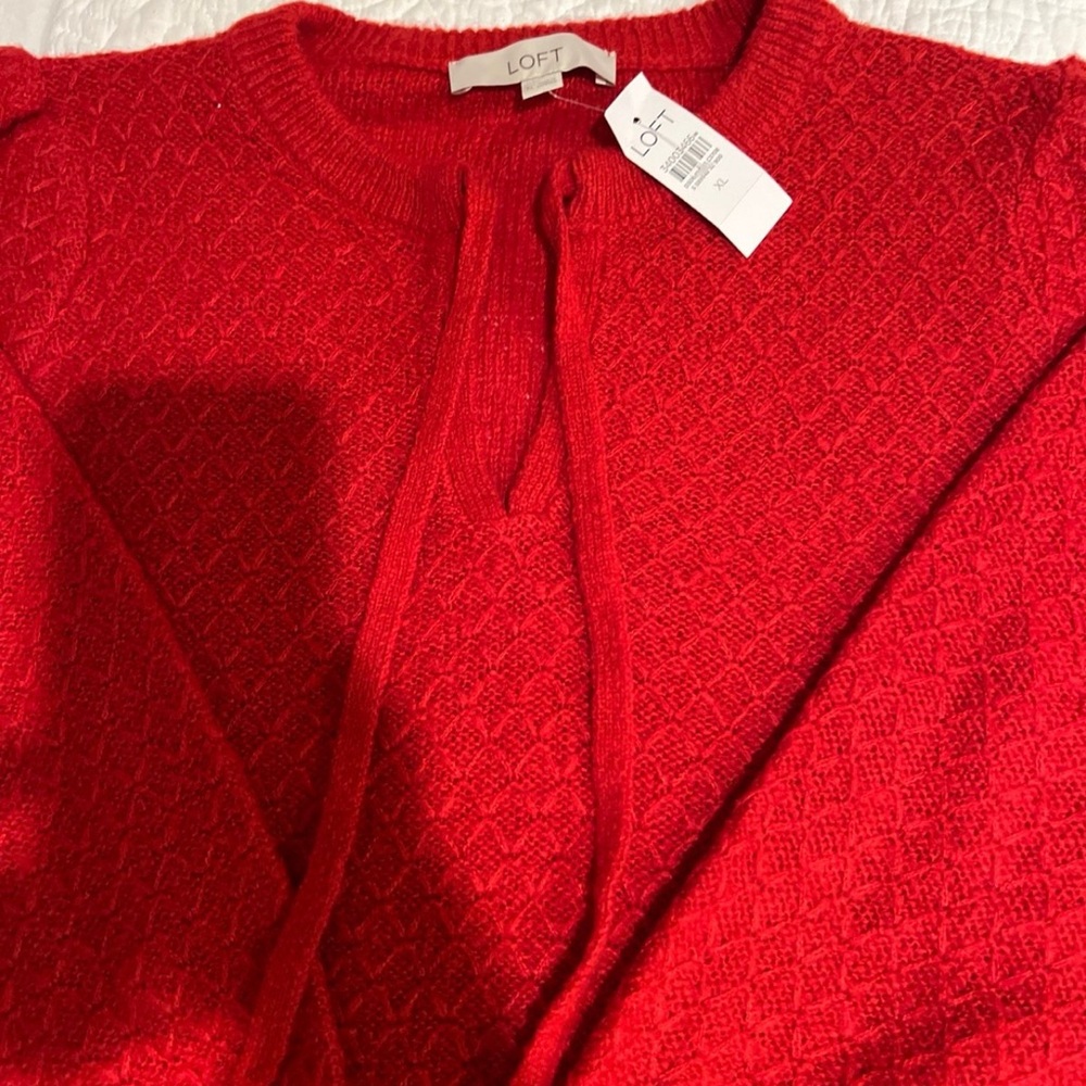 LOFT Vibrant Red Crew Neck Sweater - Picture 3 of 3